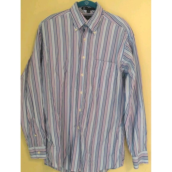 Vtg Tommy Hilfiger TLC  L/S Shirt Men's Sz 15.5 34-35 White Blue Purple Striped - Picture 1 of 8